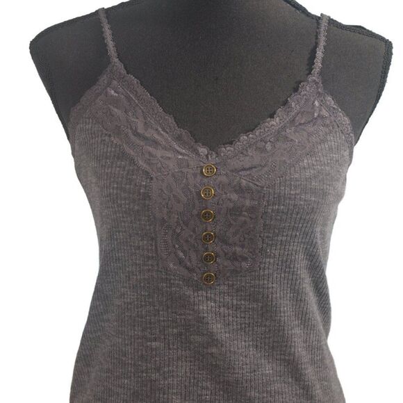 POL Babydoll Cropped Tank Top Lace Trim Adjustable Straps Size Small - Picture 2 of 5